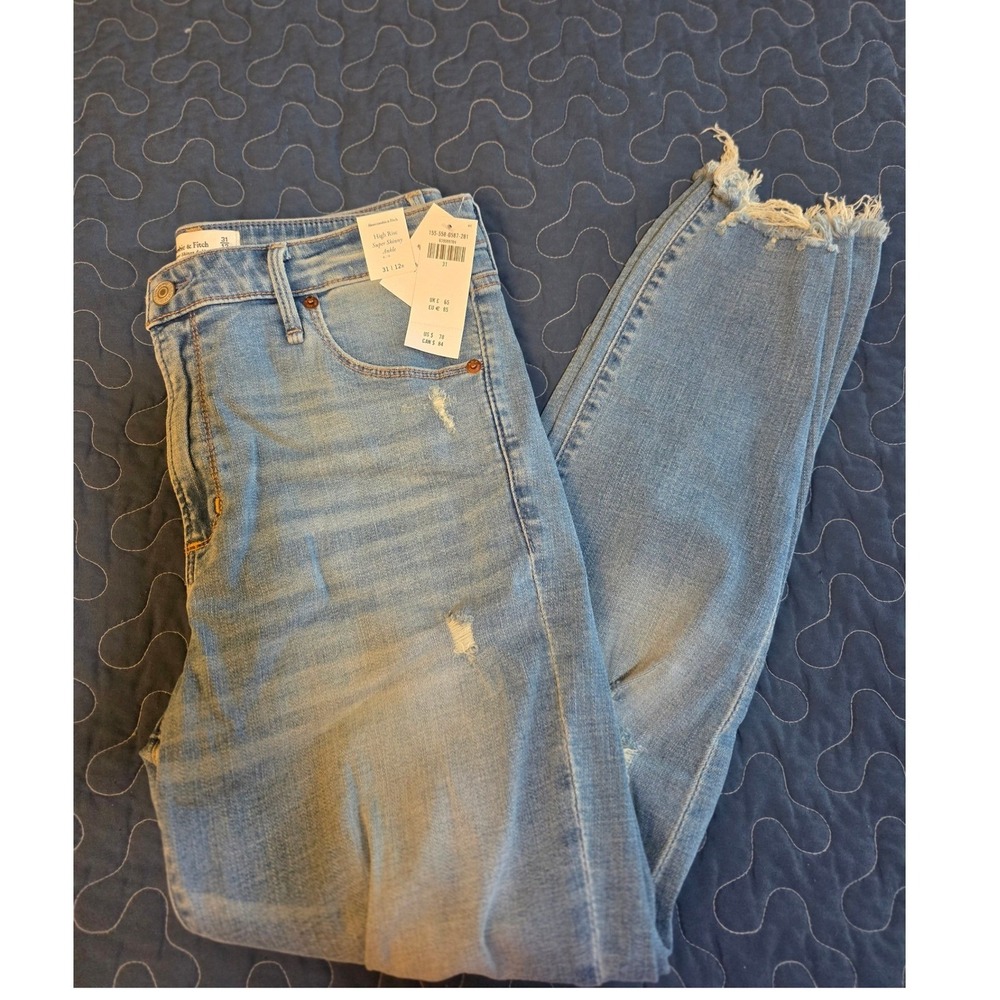 NWT Abercrombie & Fitch High Rise Super Skinny Ankle Jeans Distressed 31/12R